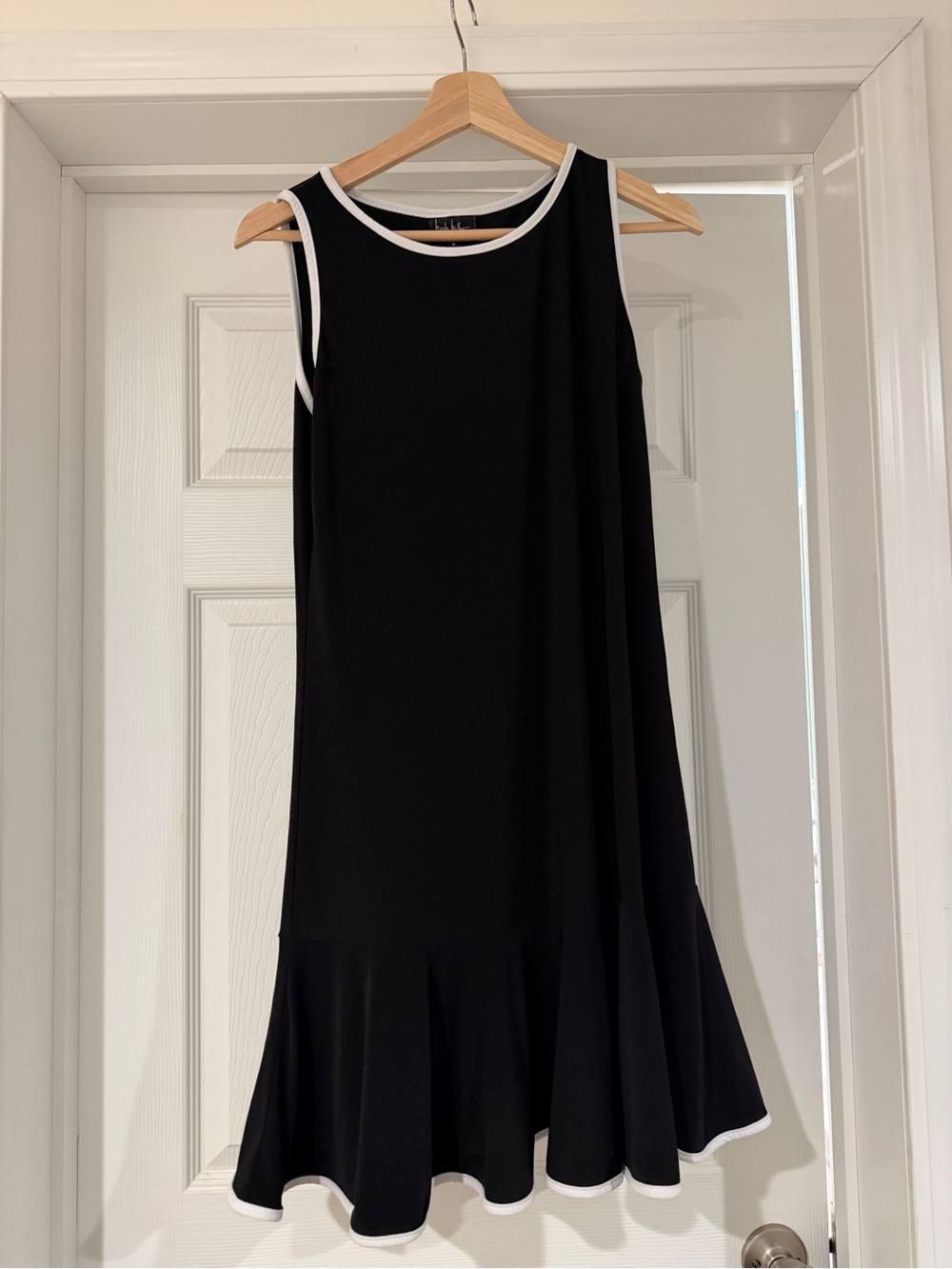 Black Tank Dress with White Trim - Elegant Flared Hem